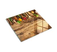 Tabla para Cortar de Cristal 60x52 cm Patas de Silicona Placa de Corte Resistente Decorativa de Vidrio Templado Una Pieza Fina para Encimera de Cocina Higienicas - Especias Madera