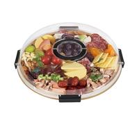 Tabla para Embutidos - Bandeja para Servir De 13,5 Pulgadas | Tapa Transparente con Asa: De Refrigerios De 5 Compartimentos para Picnics. El Plato De Madera A Prueba De Fugas Mantiene La