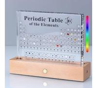 Tabla Periódica Acrílico con Real Elementos, Tabla Periodica de los Elementos para Estudiantes Maestros Regalos Artesanía Decoración Herramienta de Química con Soporte, Luces Colores, Caja de Regalo