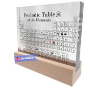 Tabla Periódica con Elementos Reales y Base de Madera con Luz Led Cálida - Póster Tabla de los Elementos Resina Transparente y Soporte - Regalo Química para alumnos, profesores, aulas, labs… (14-M2)