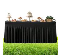 Tabla Skirt, 6 pies, color negro pleated Ruffle Table Skirts Decorations, Halloween Desk Skirts, Seasonal Decor for Halloween Baby Shower Wedding Banquet Buffet Birthday Party