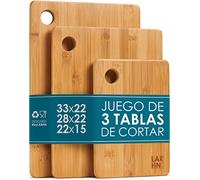 Tablas De Cortar Cocina en Madera Premium Extra-Gruesas - Juego de 3 Piezas en Madera de Bambú Para Picar - 33x22cm / 28x22cm / 22x15cm - Ideal Para Carnes, Verduras, Queso y Pan - de LARHN