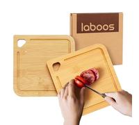 Tablas de Cortar de Bambú con Ranura para Jugos 18 cm, Pack de 2 | Mini Tablas Cuadradas con Agujero para Colgar, para Fruta, Queso, Bebés, Viajes y Residencias