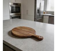 Tablas de cortar de madera de acacia, tabla de pizza redonda multiusos hecha a mano, con asa para cortar y servir embutidos, queso, pizza, pan