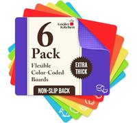 Tablas de Cortar de Plástico Extra Grueso y Flexible con íconos de Alimentos y “EZ-Grip” para un Mejor Agarre y Corte sin Deslizamientos Apto para Lavavajillas (Juego de 6) de Cooler Kitchen