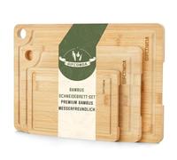 Tablas de Picar de Bambú para Cocina, Juego de 3 Tablas de Picar Premium Gifcomda con Vertedor de Zumo y Mango para Cortar Carne, Fruta, Queso y Verduras