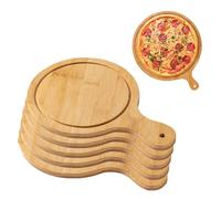 Tablas de pizza de madera con bordes ranurados con asa, 10 pulgadas, paquete de 5, bandejas multiusos para alimentos, bambú ecológico de fácil mantenimiento