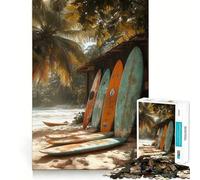 Tablas de Surf en una Playa Tropical Rompecabezas de 1000 Piezas para Adolescentes Juguete para ejercitar la Mente Actividad en casa Diseño Artículo de Santa Claus 38x52cm