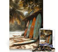 Tablas de Surf en una Playa Tropical Rompecabezas de 1000 Piezas para Adolescentes Juguete para ejercitar la Mente Actividad en casa Diseño Artículo de Santa Claus 38x52cm