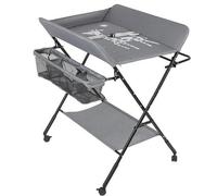 Table a Langer Plegable y Portátil con Cesta Almacenamiento, Mesa Cambiadora con 4 Ruedas y Cinturón de Seguridad, Ajustable en Altura, 80 x 66 x 98 cm (Gris)