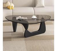 Table Basse en verre, Style milieu du siècle, Avec piètement triangulaire en Bois massif et Plateau en verre trempé épais, idéale pour le Salon ou le Bureau, 83 × 57 × 40 cm