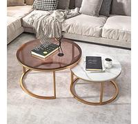 Table Basse gigogne Moderne pour Salon, Ensemble de 2 Tables Basses, Grand Plateau Rond en verre trempé et Ardoise, Petite Table d'appoint Ronde pour Salon, Tables gigognes empilab