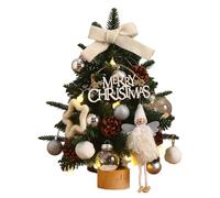 Table Christmas Tree - 18 Inch Mini Tree Ornament with Lights and Decorative Base, Festive Table Centerpiece for Home Office Holiday Parties, Lighted Christmas Decor for Joyful Winter Ambiance