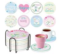 Table Coasters - 8 Pieces Glass Round Wooden Mahjong Placemat