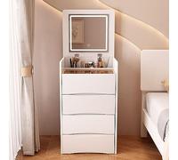 Table De Maquillaje,Tocador Con Espejo De Luces LED,Taburete De Almacenamiento, Cajones,Específicamente Diseñado For Unidades Pequeñas, Encuentro De Belleza Inesperada, Blanco/gris ( S