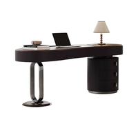 Table d'étude Bureau d'écriture Escritorio Moderno for Oficina en casa Color Nogal con cajones y Tomas de Corriente, Tablero Curvo Patas Metal Escritorio para PC Gamer(S)