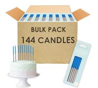 Table Fun 144 velas de cumpleaños azules y plateadas con soportes de 12 cm de largo y alto, paquete a granel para decoración de tartas para cumpleaños, bodas, aniversarios