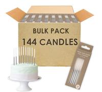 Table Fun 144 velas de cumpleaños blancas y plateadas con soportes de 12 cm de largo y alto, paquete a granel para decoración de tartas para cumpleaños, bodas, aniversarios