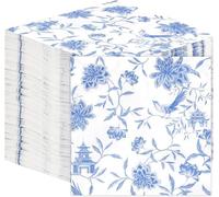 Table Kind 100 Servilletas de Papel Azul Suave | 2 capas 33cm | Florales Desechables Chinoiserie para Bodas Cumpleaños Día de la Madre Pascua Fiestas del Té Decoraciones Decoupage