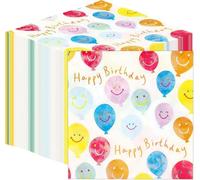 Table Kind 100 x Pack a Granel Servilletas de Papel Feliz Cumpleaños Globo Cara Sonriente para Fiestas Catering Ecológicas Desechables Compostables Reciclables UE 2 capas 33cm