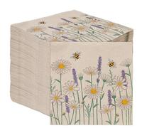 Table Kind 100 x Servilletas De Papel Suaves Desechables Con Diseño De Margaritas Y Abejas Para Fiestas Bodas Uso Diario Ecológicas Kraft Sin Blanquear Reciclables Fabricadas En La UE 2 Capas 33 cm