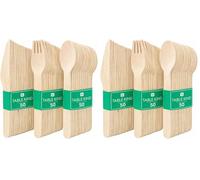 Table Kind 150 x Juego de Cubiertos de Madera biodegradables, Cuchillos, Tenedores y cucharas para Fiestas de cumpleaños, acampadas, picnics o barbacoas, Catering, Utensilios de 17 cm (Paquete de 2)