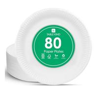 Table Kind 80 Platos de Papel Blancos Desechables Ecológicos para Catering y Food Vans, Camping, Cumpleaños y BBQ, Reciclables y Compostables 22cm
