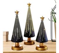 Table Top Christmas Tree Decor, 3 Pieces Artificial Resin Tree Figurines with Star Topper and Holiday Detailing, Festive Miniature Ornament Set for Home Indoor Mantel Table Centerpieces Winter