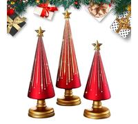 Table Top Christmas Tree Decor, 3 Pieces Artificial Resin Tree Figurines with Star Topper and Holiday Detailing, Festive Miniature Ornament Set for Home Indoor Mantel Table Centerpieces Winter