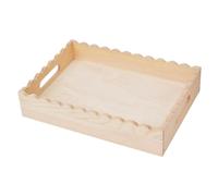 Table Trays Decorative, Scalloped Edge Wooden Holder with Handles, Farmhouse Display Organizer, Stylish Coffee Table Decor, Functional Storage Solution for Bedroom Kitchen Entryway
