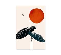 Tableau fleurs Monstera au soleil rouge