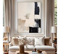 Tableau sur toile pour chambre, grand format, cadre abstrait noir et beige, peinture abstraite, œuvre d'art moderne 30x50cm(12x20in)