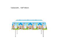 (Tablecloth-1pc) Clown Plim cartoon theme children's birthday party supplies paper plates, paper cups, pull flags, knife, fork and spoon