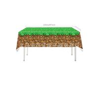 (Tablecloth-1pc) My World Party Supplies Set Pixel War Children's Birthday Game Decoration Disposable Paper Plate Set