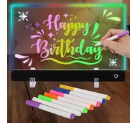 Tablero Acrílico Luminoso 30x20CM, con 7 Colores Bolígrafo y Soporte, Pizarra de Mensajes con LED Luminosa, Limpiable, Tablero de Notas LED Acrílico, Pizarra LED für Büro, Schule, Haus, Cafe