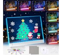 Tablero Acrílico Luminoso con Bolígrafo de 7 Colores, 20 x 30cm, Recargable, Soporte Ajustable, 7 Colores Ajustables, Pizarra LED Transparente, Tablero de Notas Limpiable(D)