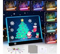 Tablero Acrílico Luminoso con Bolígrafo de 7 Colores, 20 x 30cm, Recargable, Soporte Ajustable, 7 Colores Ajustables, Pizarra LED Transparente, Tablero de Notas Limpiable (B)