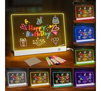 Tablero Acrílico Luminoso con Mensaje LED 30x20cm, Tablero de Notas Acrílico con 7 colores Bolígrafo,Soporte Ajustable,Tablero de Mensajes LED, Tablero de Notas LED Limpiable,para Niños, Adultos