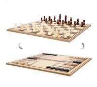 COLORBABY CB Games Tablero 3 en 1, Ajedrez, Damas, Backgammon, 67 Piezas, Estrategia, Aprendizaje para niños, Juegos de Viaje, Juego de Madera, Diversión en Familia, +6 años (39261)