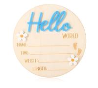 Tablero Anuncio Bebe, 13,5cm de Madera Letrero Hello World Recien Nacido Personalizado Bienvenido Bebé para Niños y Niñas Accesorios Fotos Decoración de Hospital y Habitación Infantil (Azul)