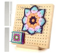 Tablero bloqueador de Granny Square 19,5 x 19,5 cm - Bloqueador de granny crochet en madera con 10 varillas de acero inoxidable y 5 alfileres, accesorio práctico para ganchillo y piezas de punto.