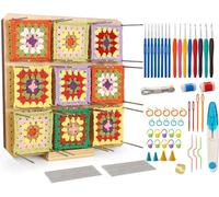 Tablero Bloqueo Granny Square,30x30cm Tabla Bloqueo Ganchillo Grande,Kit Bloqueo Crochet,Juego 72pcs Principiantes,Tablero Bloqueo Crochet Madera Con 20 Alfileres Para Proyectos Tejido Croche (1)