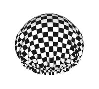 Tablero de ajedrez inspirado en blanco y negro,Gorro de ducha, gorro de noche, gorro de baño elástico impermeable de doble capa, reutilizable para el cabello.