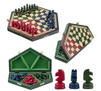 Tablero de Ajedrez Madera Colorido Plegable para 3 Personas | Master of Chess Ajedrez Infantil | Hecho a Mano Ajedrez de Viaje 40 x 35 cm| Ajedrez para Niños y Adultos