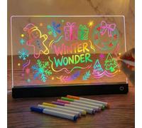 Tablero de anuncios LED a color, 35x25 cm, con lápiz de 7 colores, acrílico transparente con 7 colores ajustables, pizarra borrable con soporte para dibujar, pizarra de notas y luz nocturna