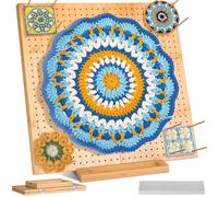 Tablero de bloqueo para Granny Square 38 x 38cm - Tabla Plegable de Bambú con 676 Agujeros y 30 Pines de Acero Inoxidable, Ideal para Proyectos de Crochet y Tejido
