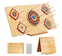 Tablero de Bloqueo para Granny Square,58x29cm Plegable Bloqueador de Granny con 30 Barras de Acero Inoxidable 1 Caja de Almacenamiento,Tabla de Bloqueo de Ganchillo de Madera,Tabla de Bloqueo de Tejer