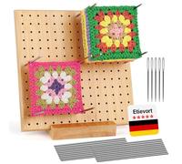 Tablero de Bloqueo para Granny Square, Wooden Blocking Board Crochet 20 x 20 cm, Tablero de Bloqueo Crochet con 20 Barras de Acero Inoxidable y 5 Agujas, Bloqueador De Granny, para Tejido y Ganchillo