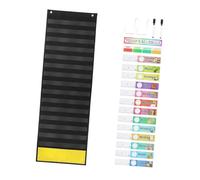 Tablero de bolsillos para aula Calendario gráfico de bolsillo, reloj colgante pared, hora, planificador programación materias for actividades, ayuda didáctica, materiales oficina aprendizaje(Black)