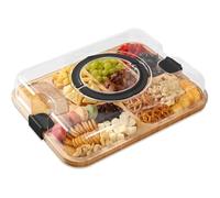 Tablero de charcutería con tapa, 41.9x33cm tablas de charcutería de bambú con mango de tapa transparente, 6 compartimentos que sirven bandeja, tablas de queso portátiles para bocadillos de comida de